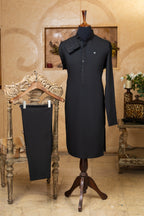 BLACK PINNED COLLAR KURTA TROUSER
