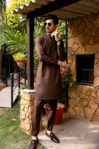 BROWN MANDARIN COLLAR KURTA TROUSER