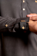 TEXTURED GREY MANDARIN COLLAR KURTA TROUSER