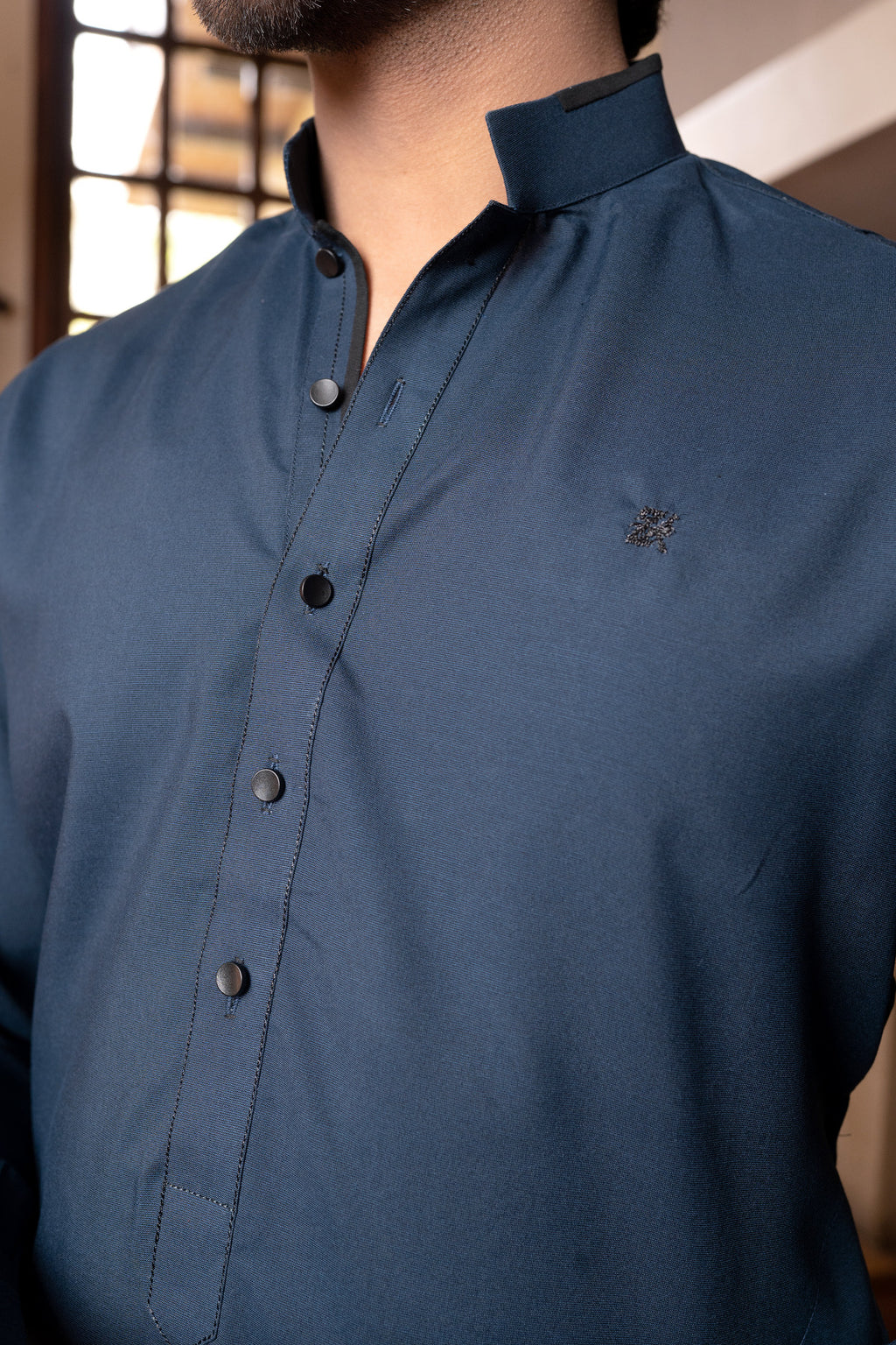 NAVY BLUE MANDARIN COLLAR KURTA TROUSER