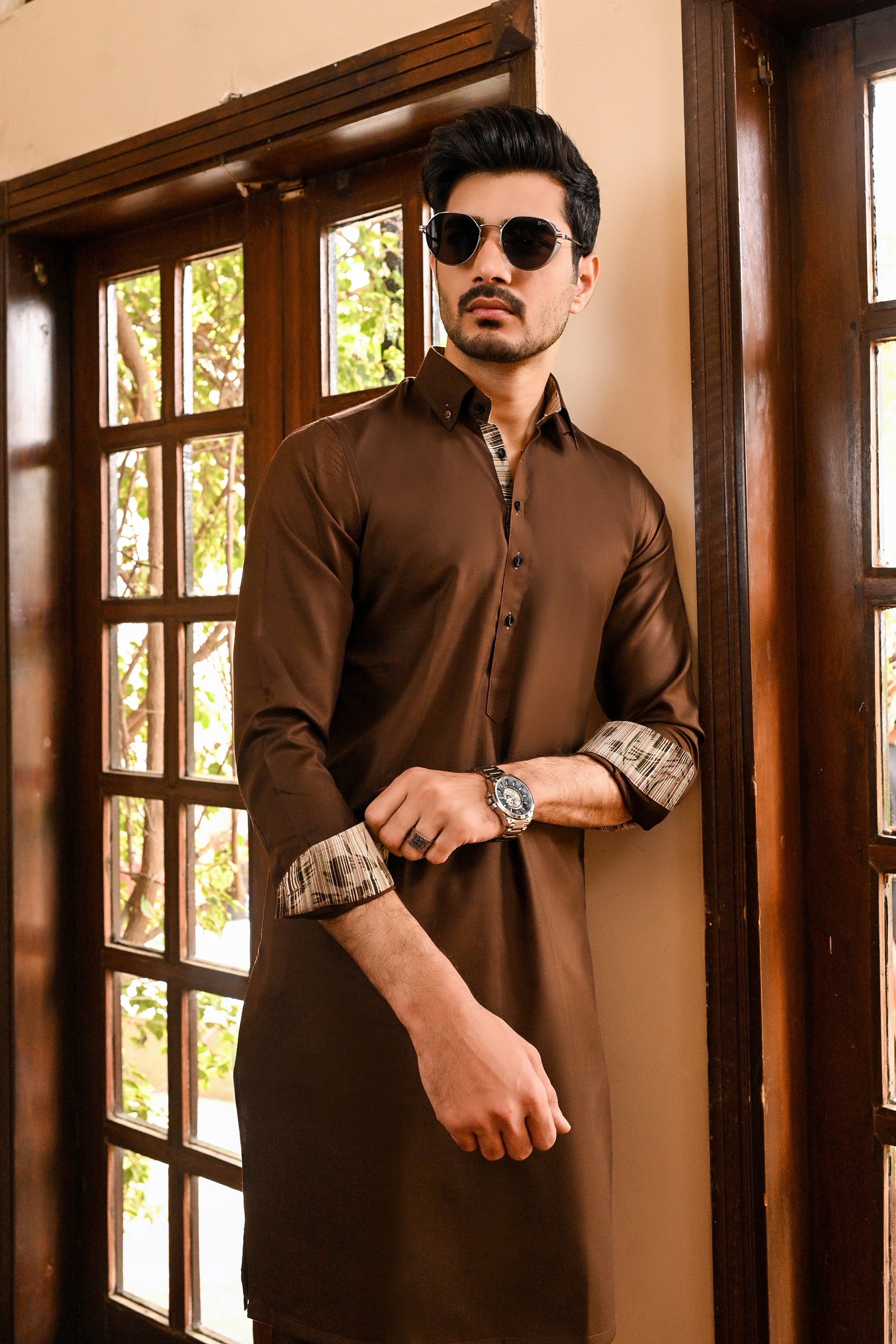 BROWN TWILL KURTA TROUSER