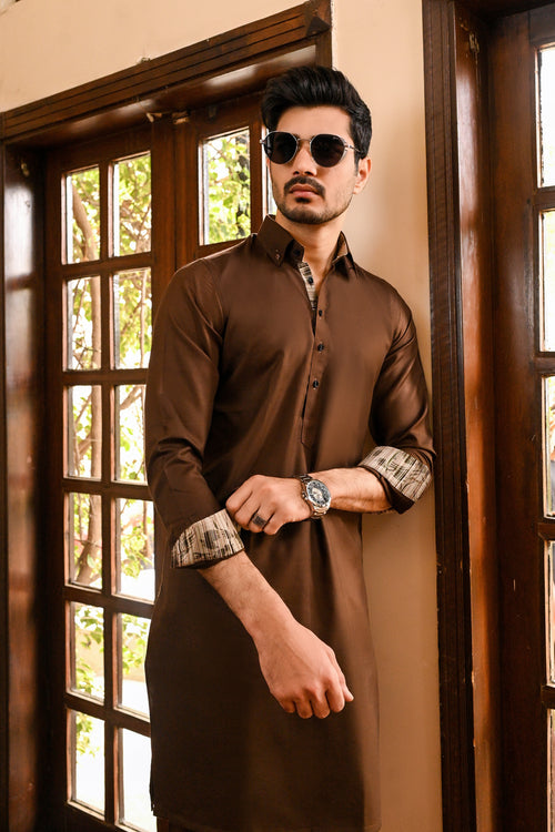 BROWN CLASSIC BUTTONED COLLAR