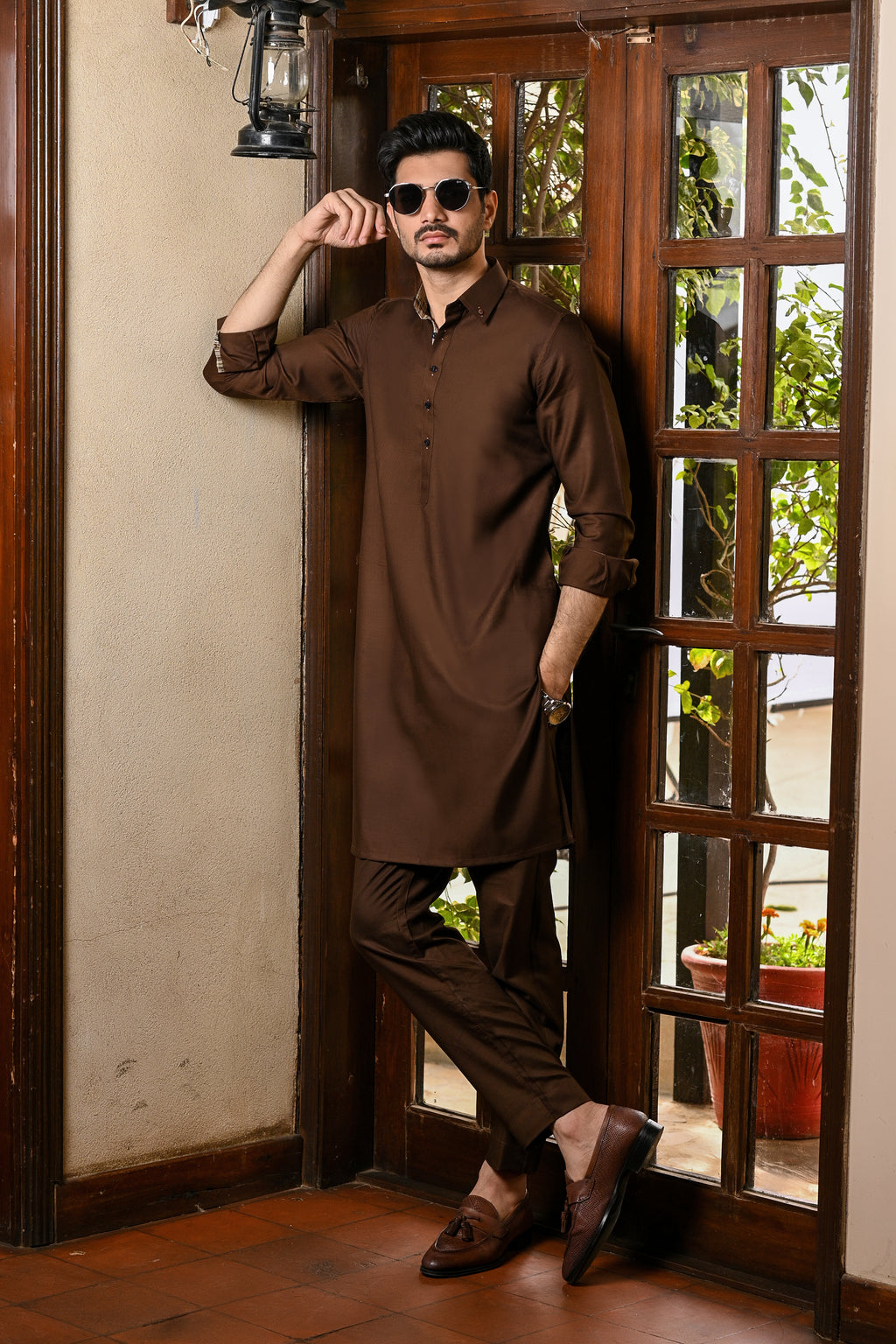 BROWN TWILL KURTA TROUSER