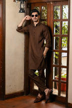 BROWN TWILL KURTA TROUSER