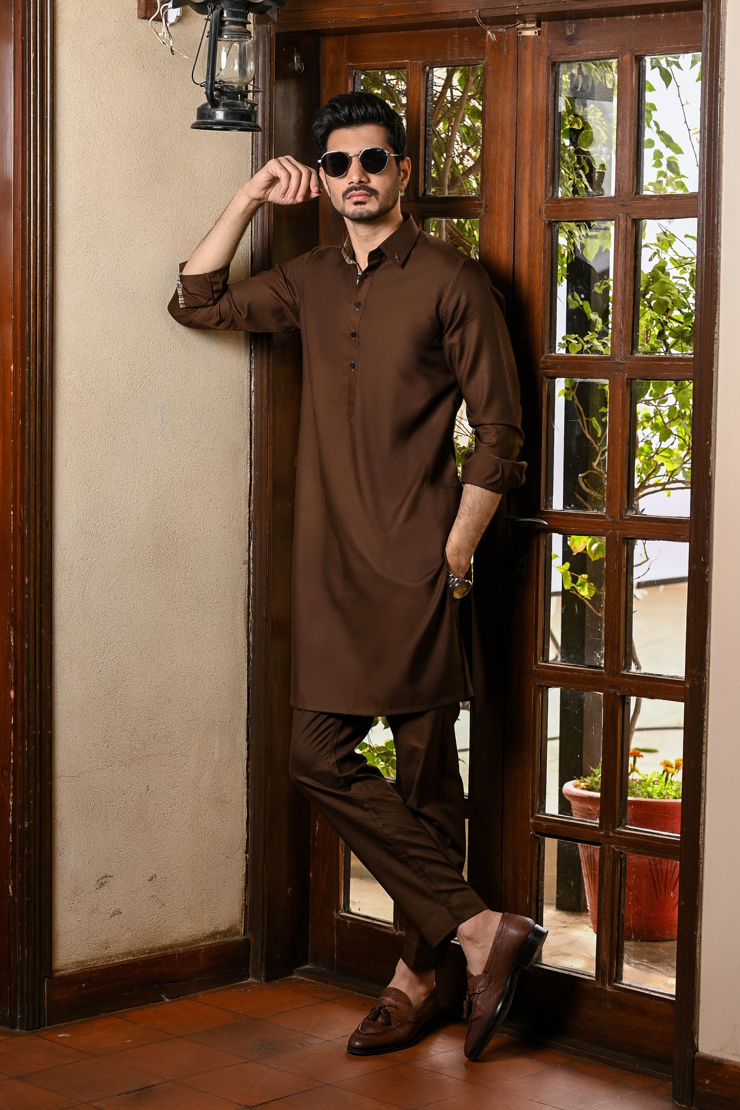 BROWN TWILL KURTA TROUSER