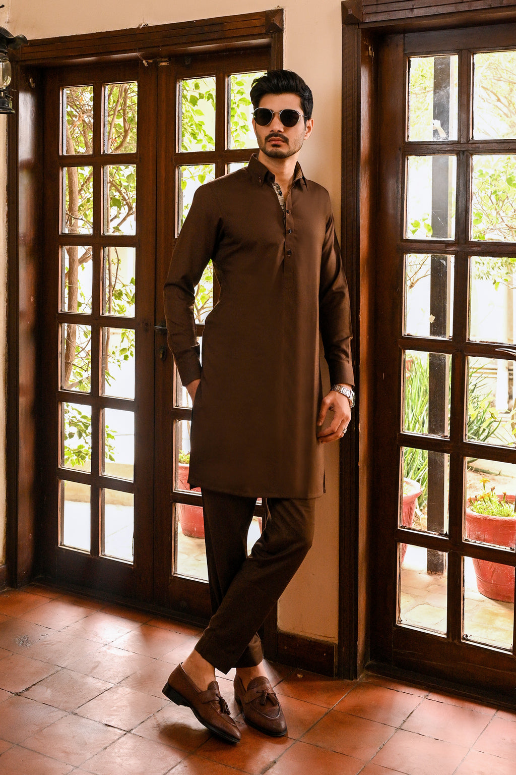 BROWN TWILL KURTA TROUSER