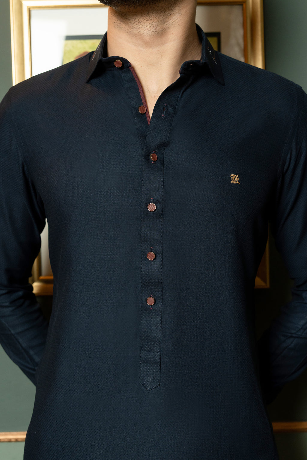 NAVY BLUE TEXTURED KURTA TROUSER