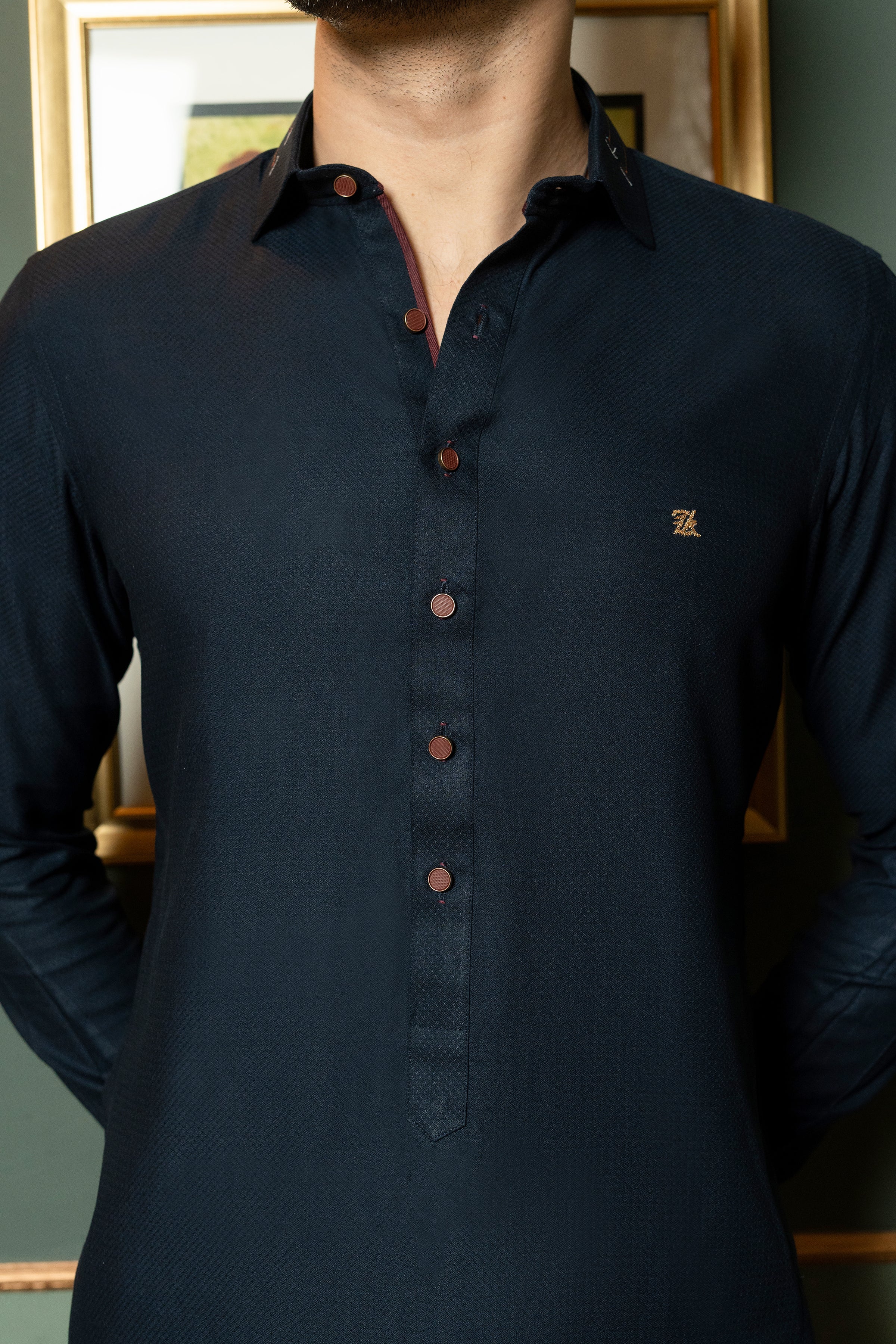 NAVY BLUE TEXTURED KURTA TROUSER