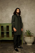 BOTTLE GREEN CLASSIC COLLAR KURTA TROUSER