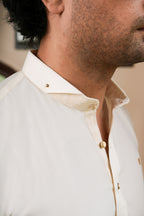 CREAM CUT WAY COLLAR KURTA TROUSER