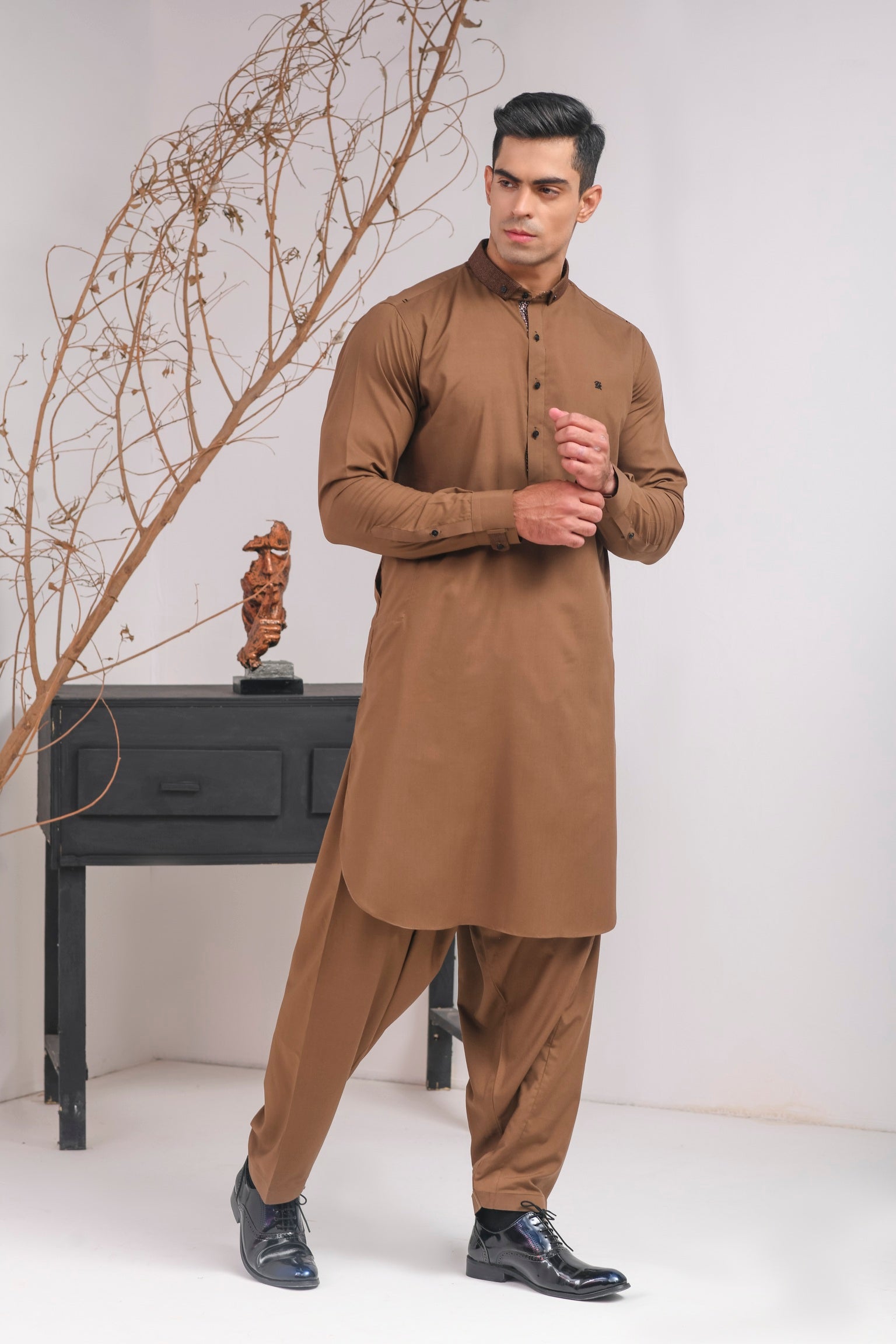 BROWN DUCK COLLAR SHALWAR KAMEEZ