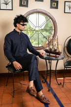 NAVY BLUE MANDARIN COLLAR KURTA TROUSER