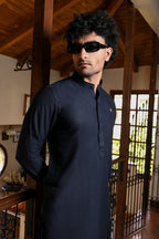 NAVY BLUE MANDARIN COLLAR KURTA TROUSER