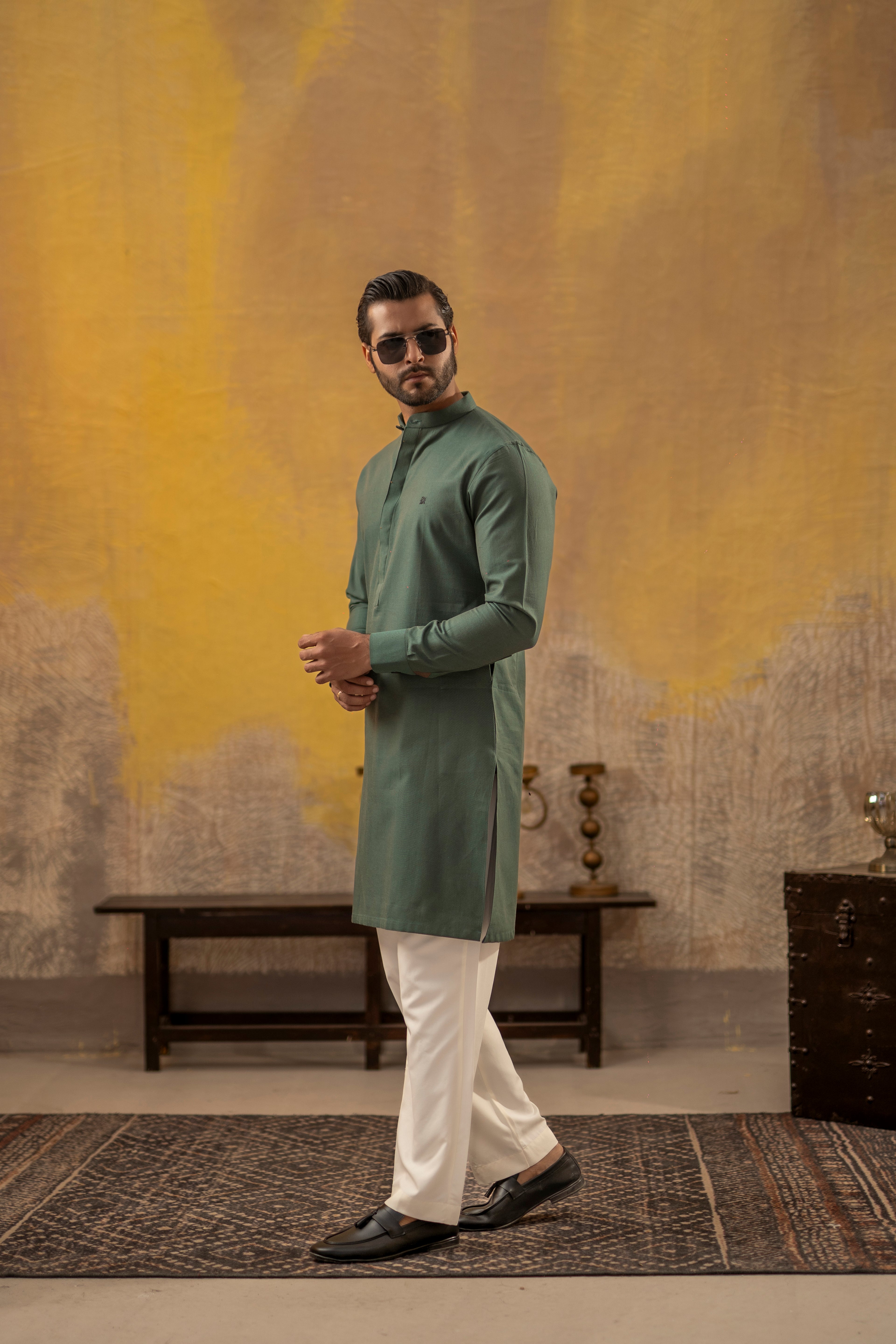 GREEN COTTON KURTA