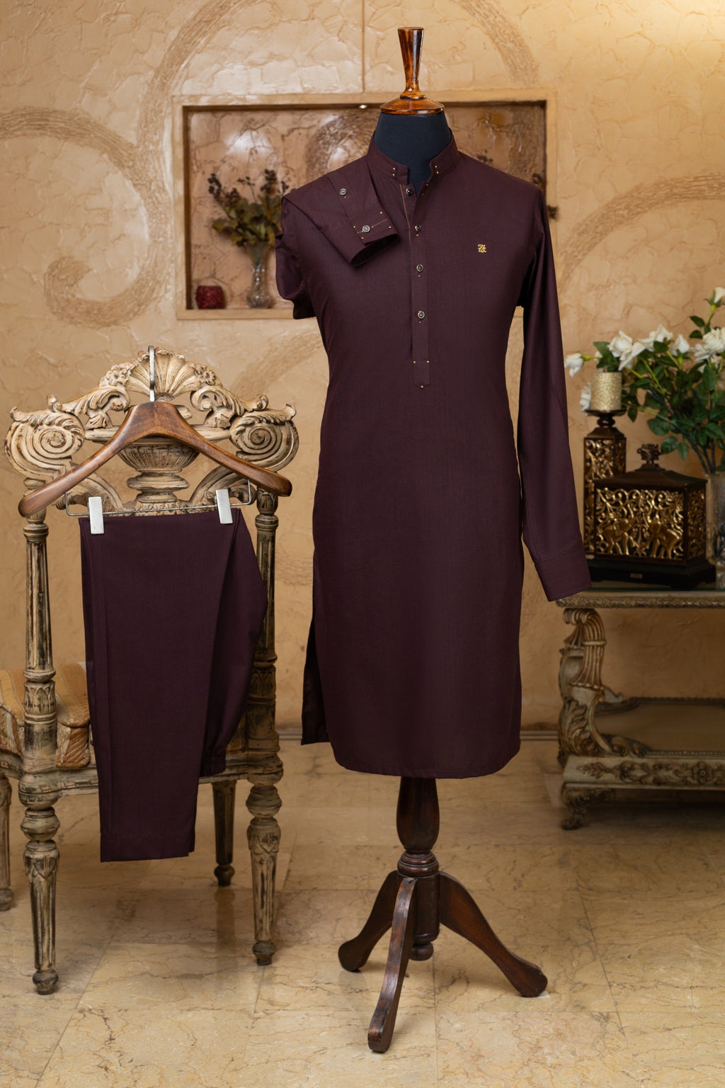 WOOD MAROON KURTA TROUSER
