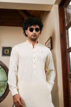 CREAM CUT WAY COLLAR KURTA TROUSER
