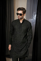 BLACK PATTERN EMBROIDERED KURTA TROUSER