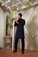 MID-NIGHT BLUE PINNED COLLAR KURTA TROUSER