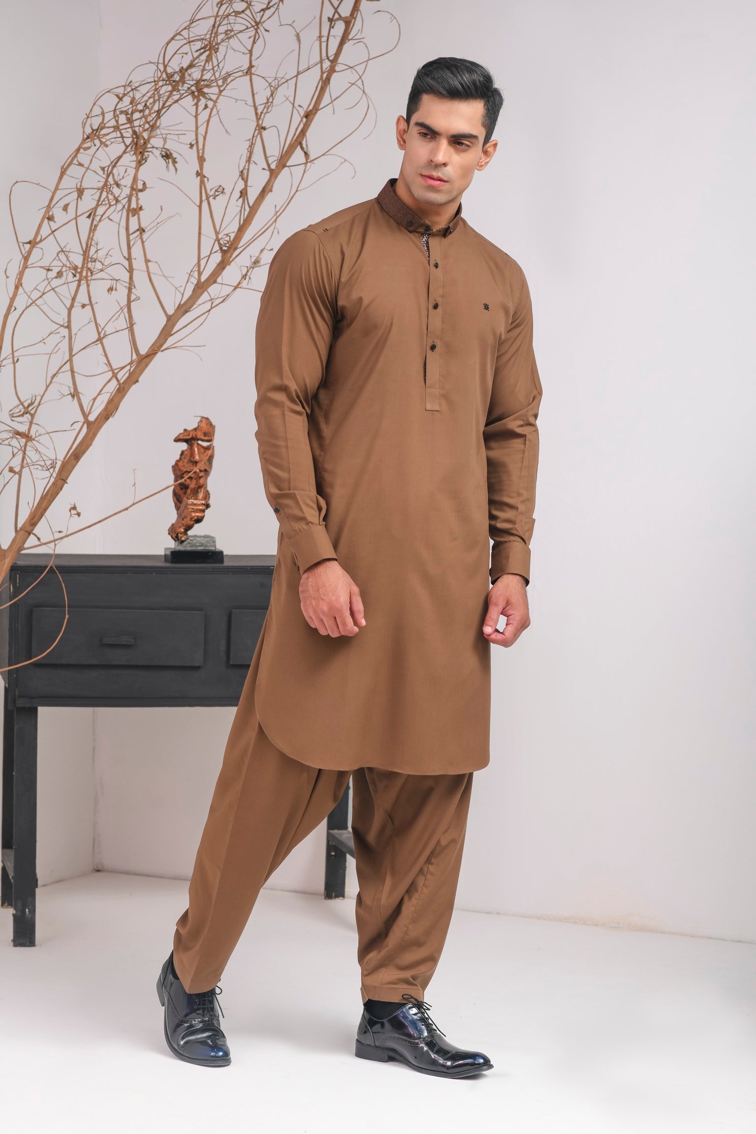 BROWN DUCK COLLAR SHALWAR KAMEEZ