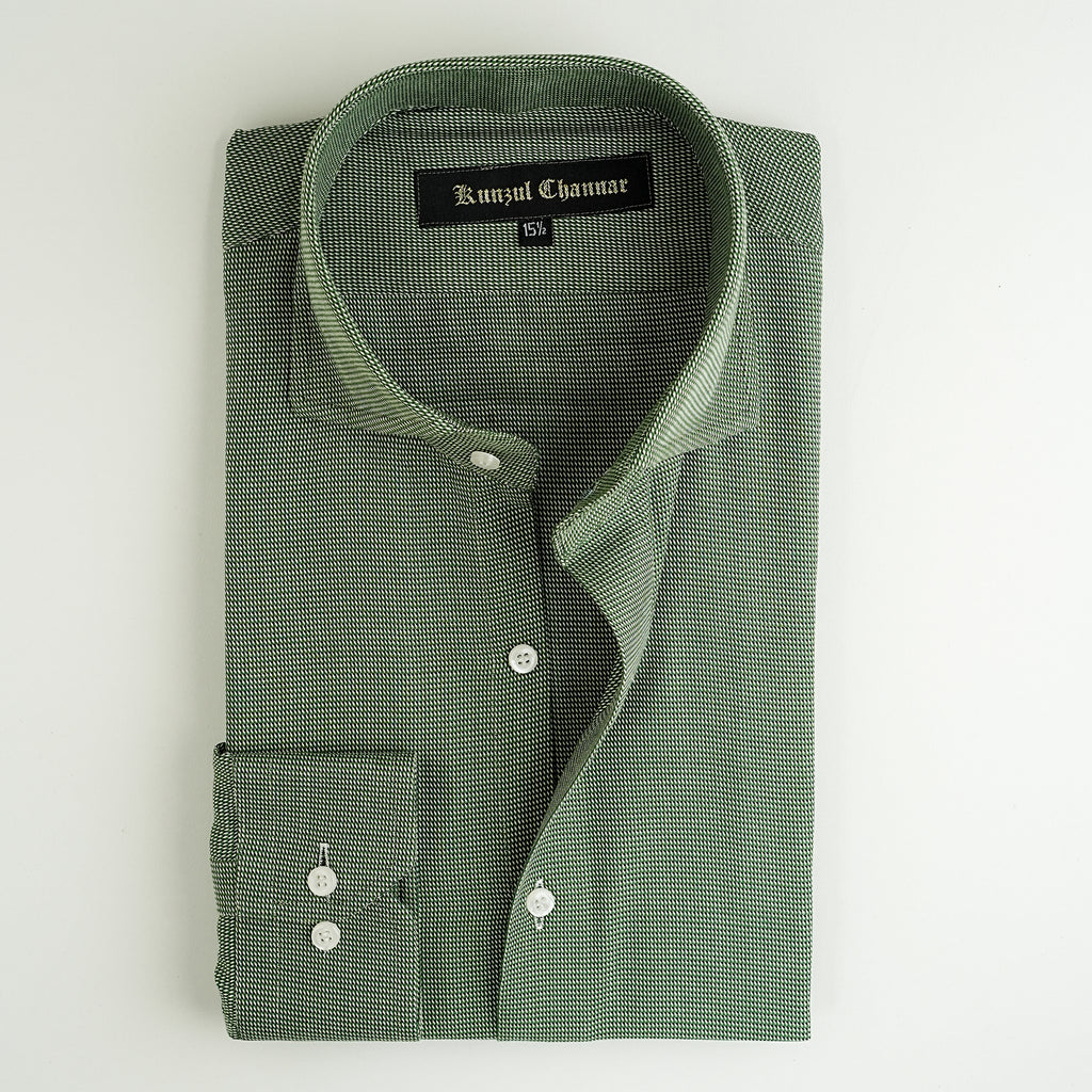GREEN TWILL JACQUARD SHIRT