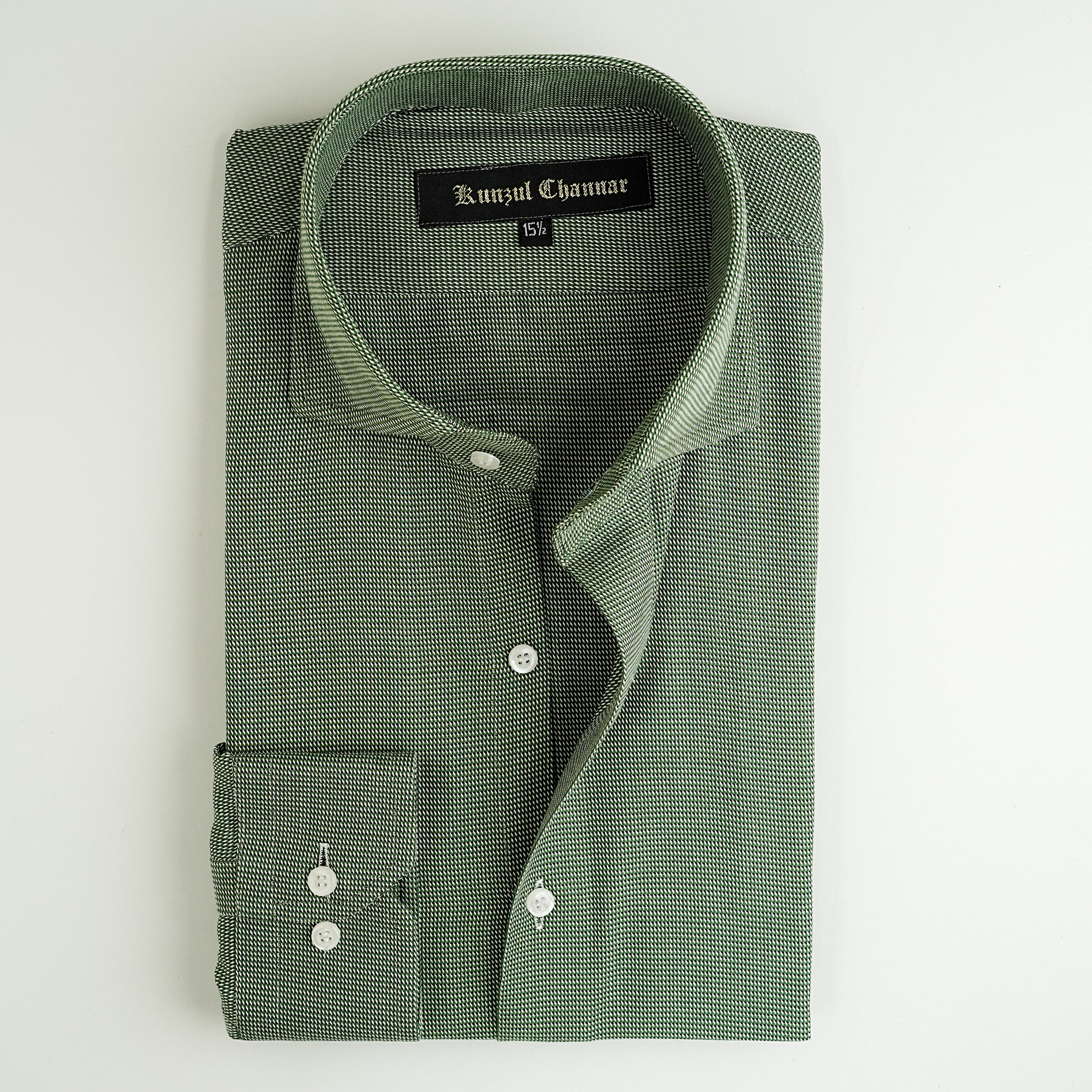 GREEN TWILL JACQUARD SHIRT