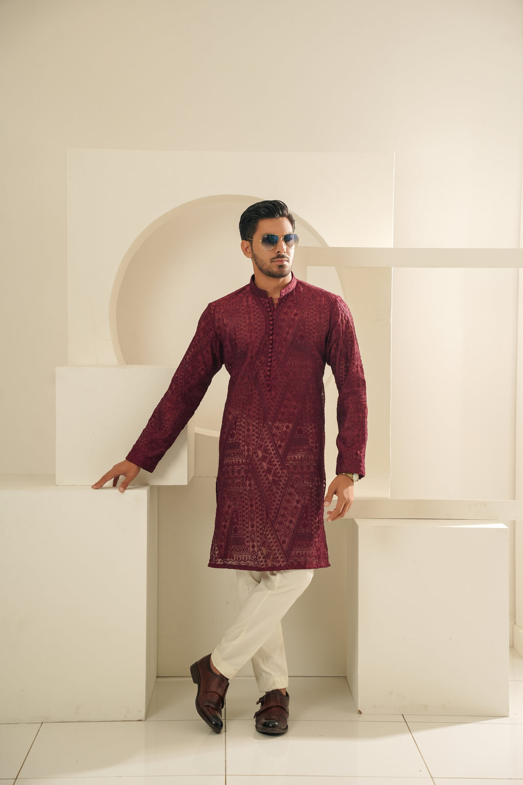 RED EMBROIDERED KURTA TROUSER