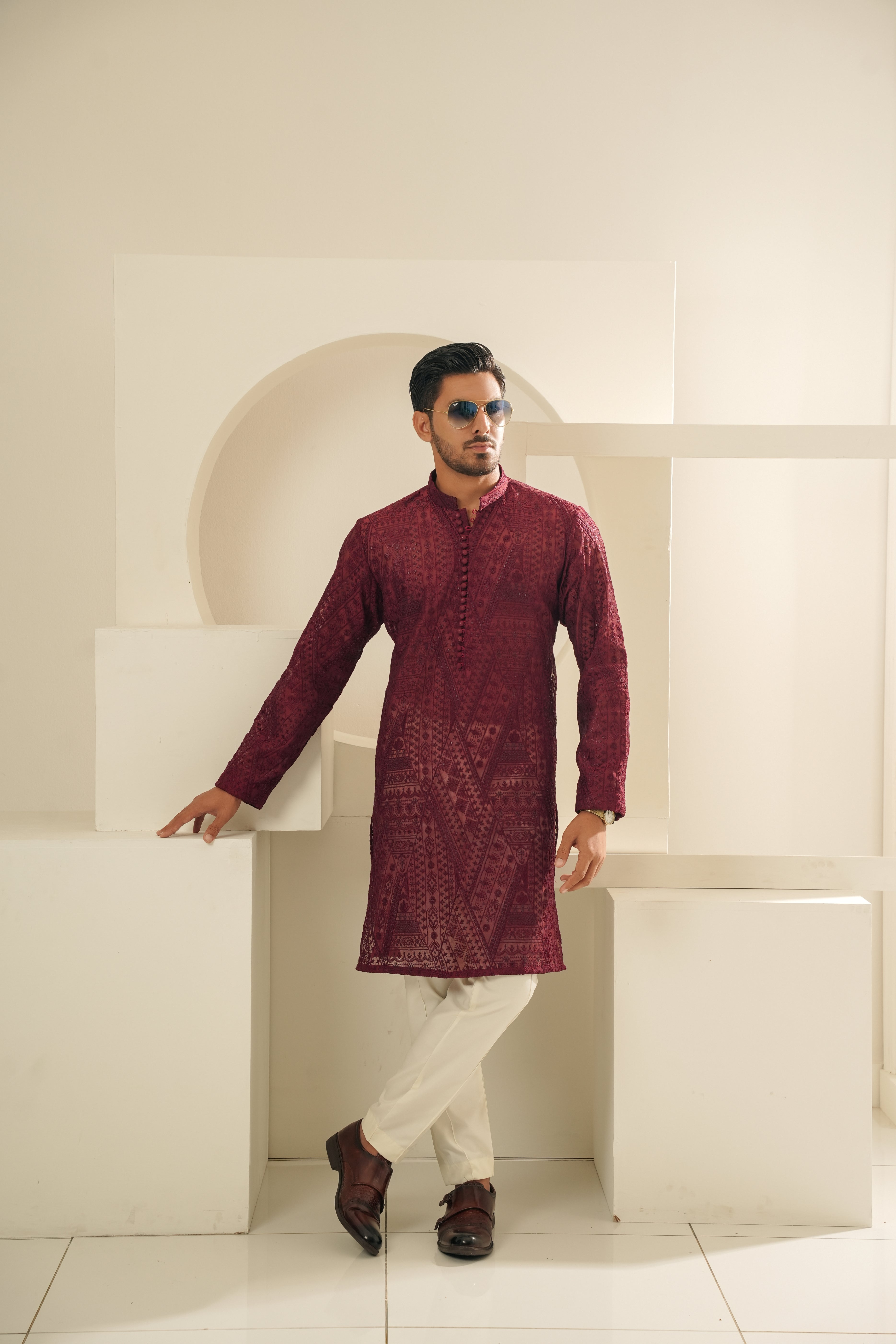 RED EMBROIDERED KURTA TROUSER