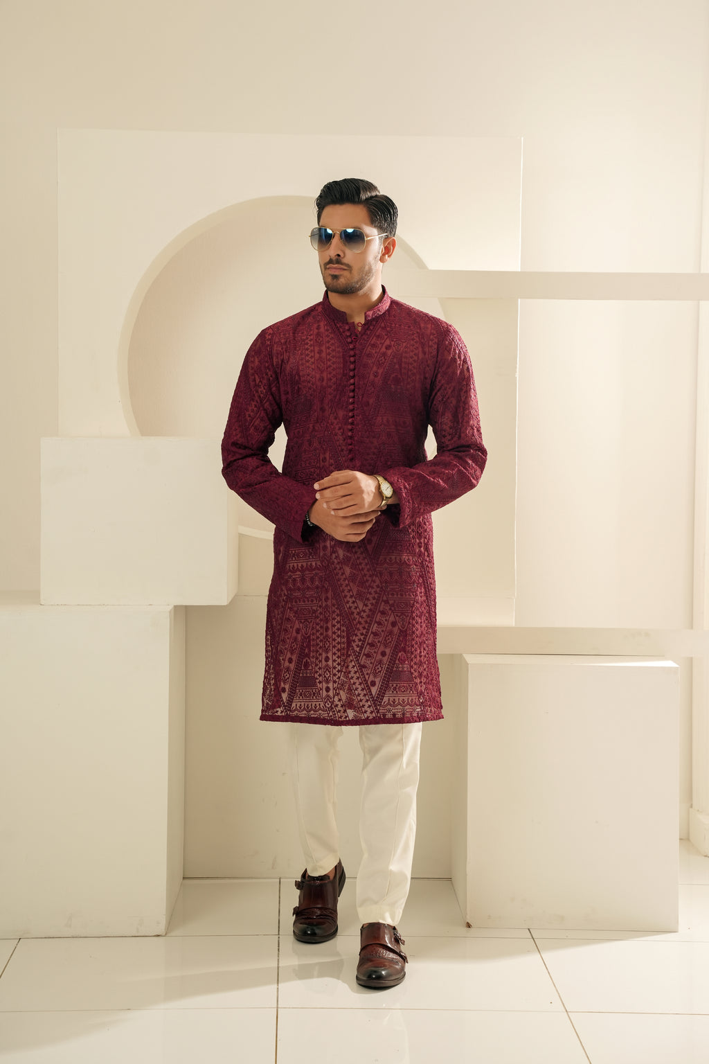 RED EMBROIDERED KURTA TROUSER