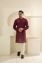 RED EMBROIDERED KURTA TROUSER