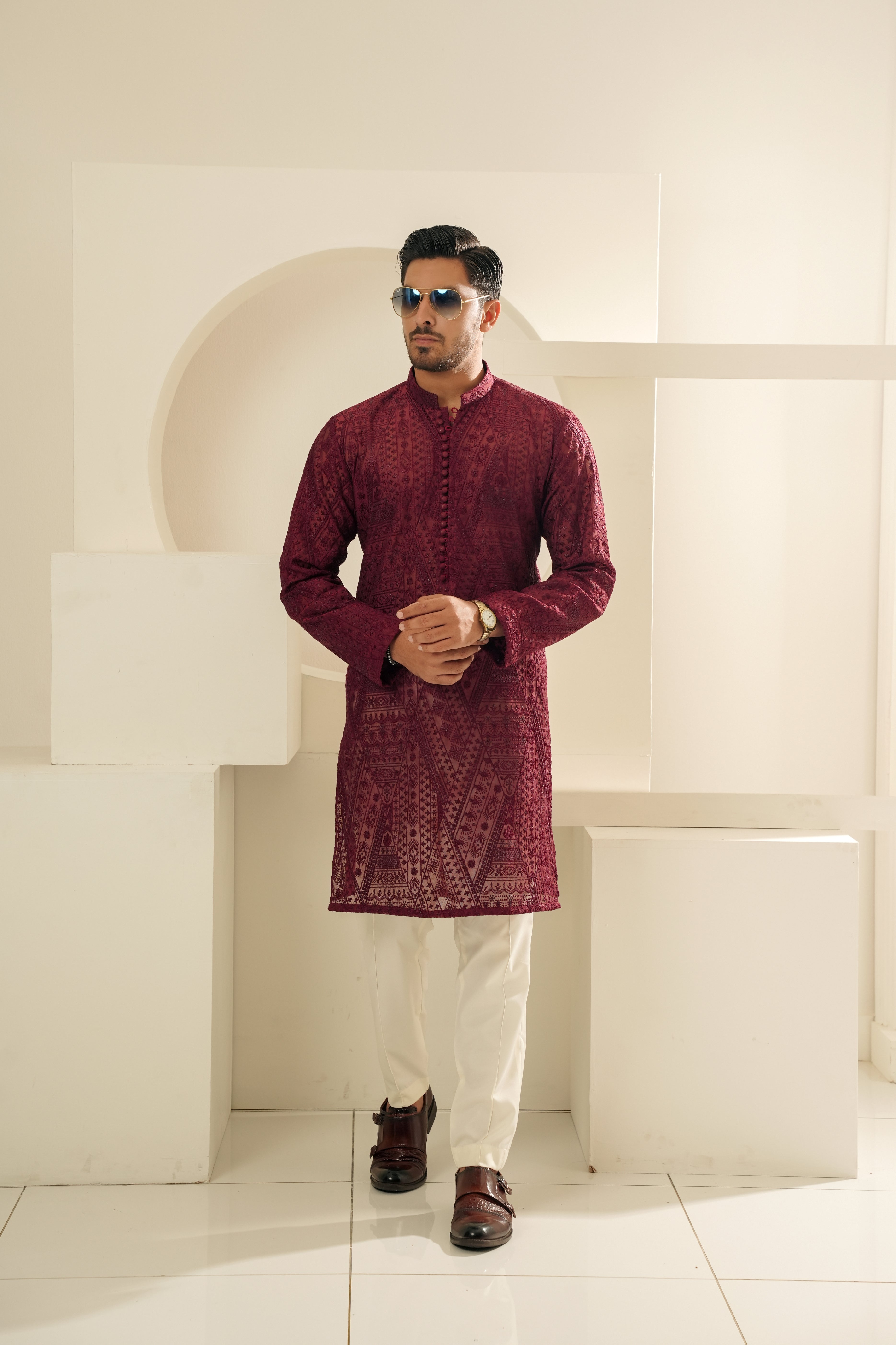 RED EMBROIDERED KURTA TROUSER