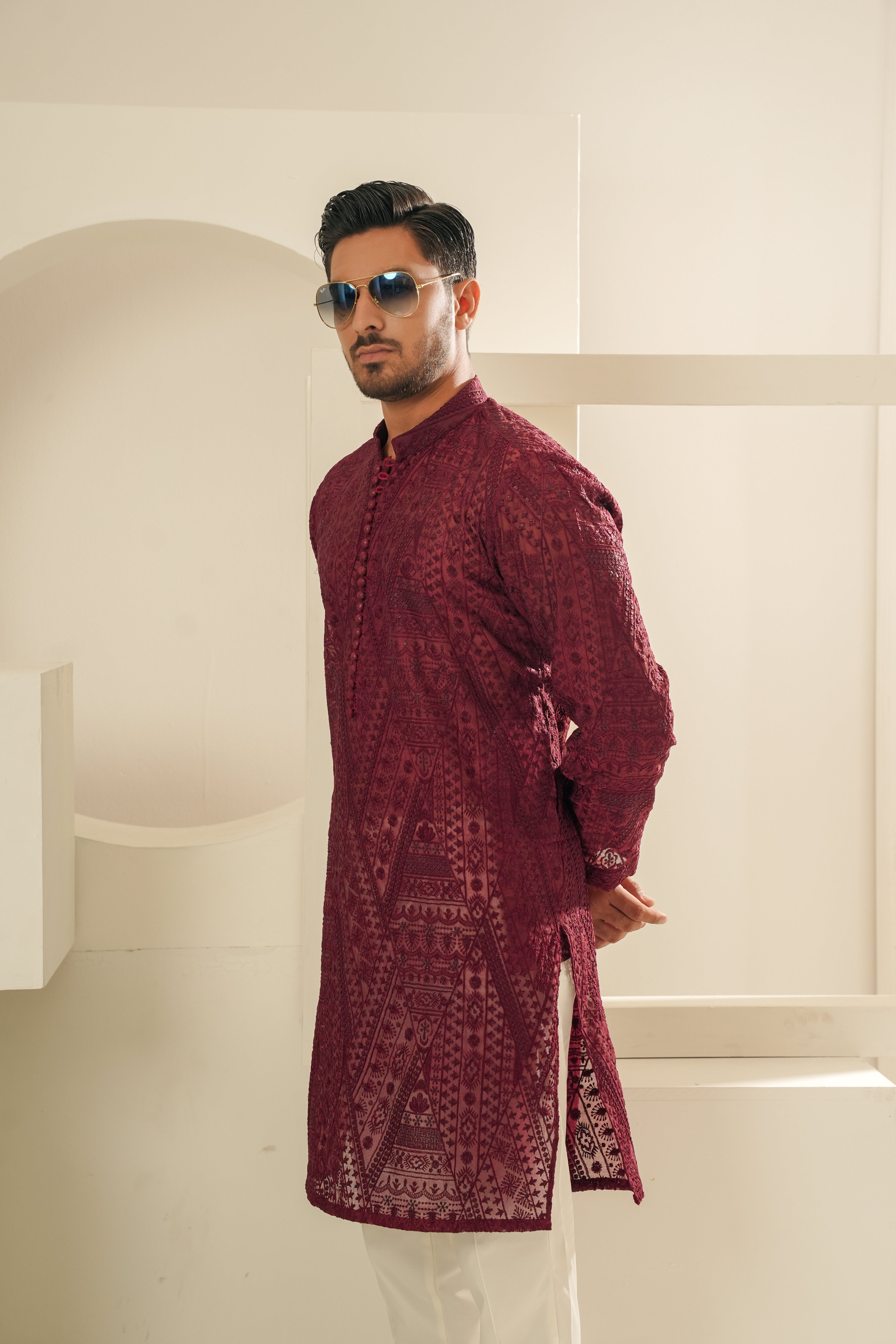 RED EMBROIDERED KURTA TROUSER