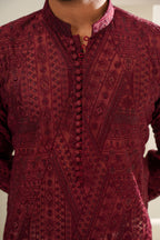 RED EMBROIDERED KURTA TROUSER
