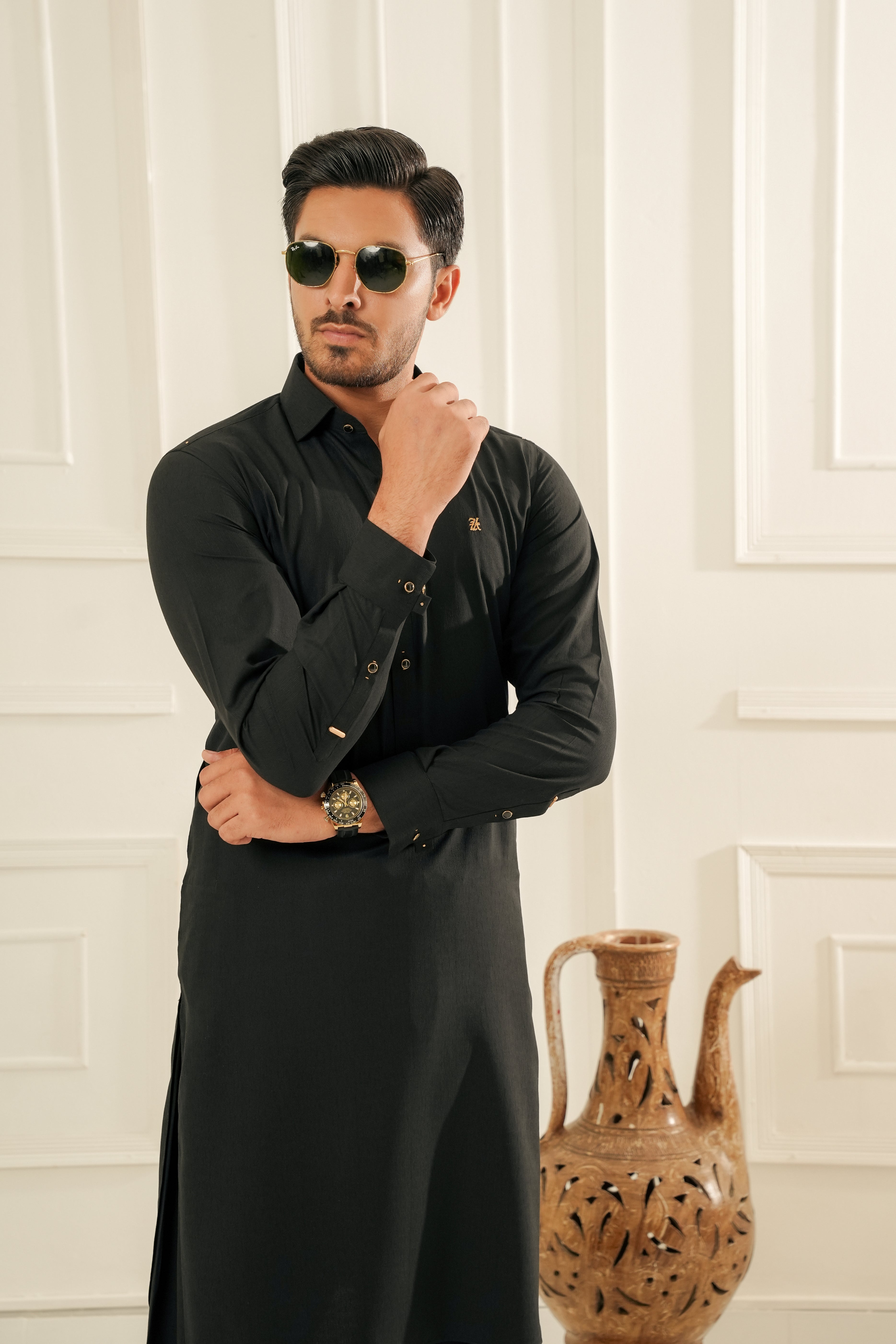 BLACK TEXTURED PREMIUM SHALWAR KAMEEZ