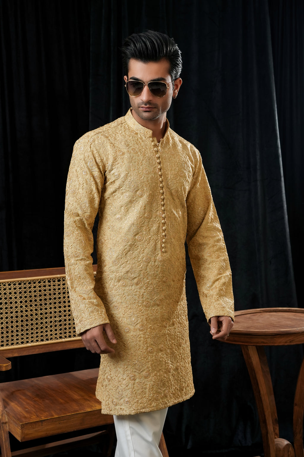 IVORY GOLD SEQUIN KURTA TROUSER