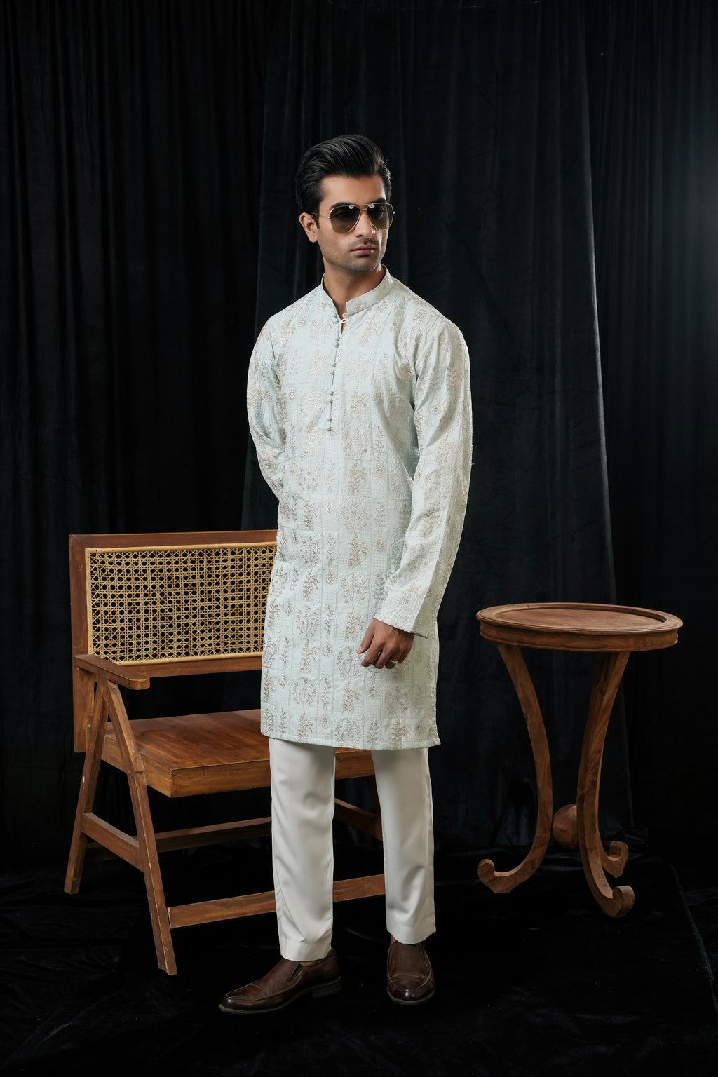 TURQUOISE SEQUIN KURTA TROUSER