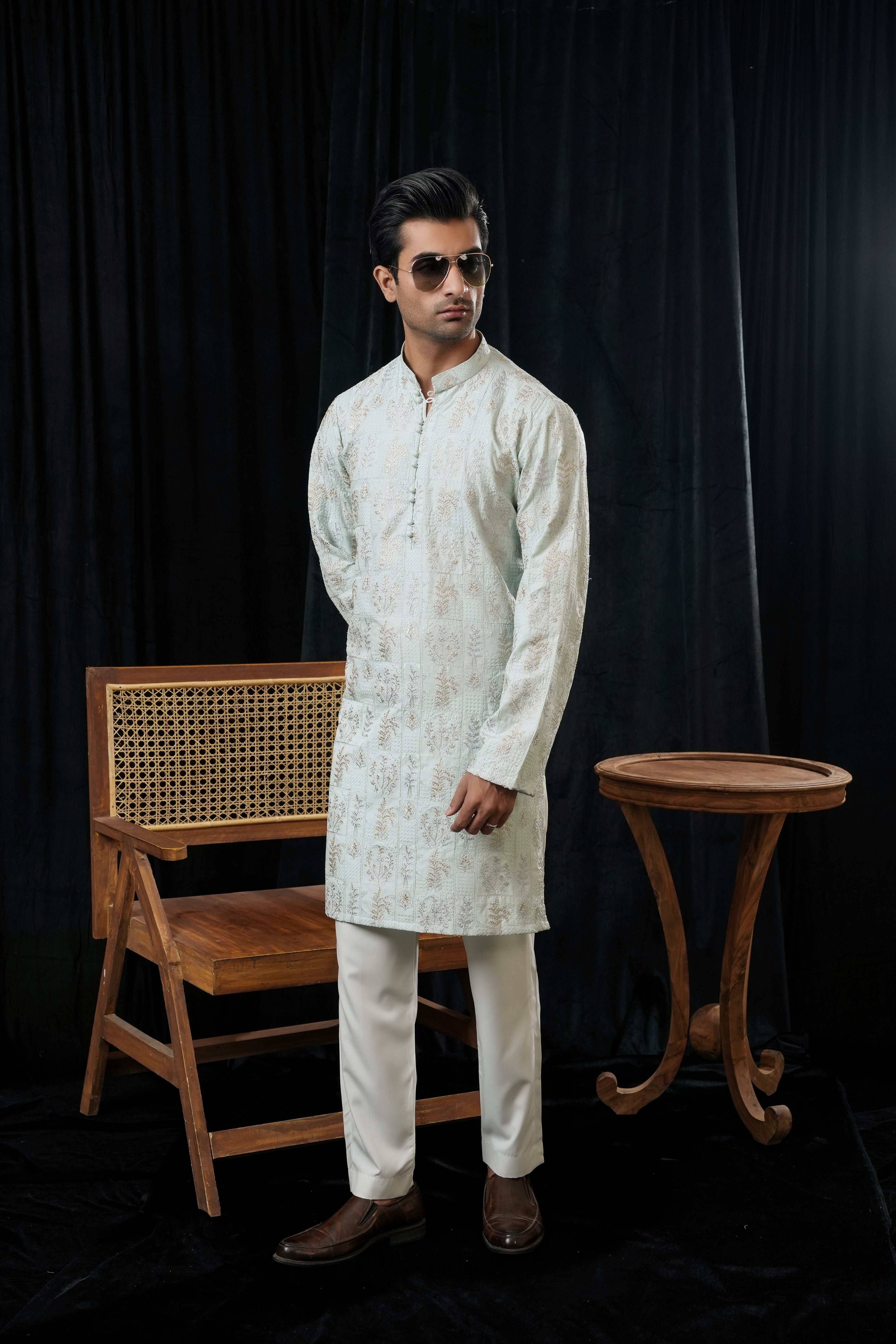 TURQUOISE SEQUIN KURTA TROUSER
