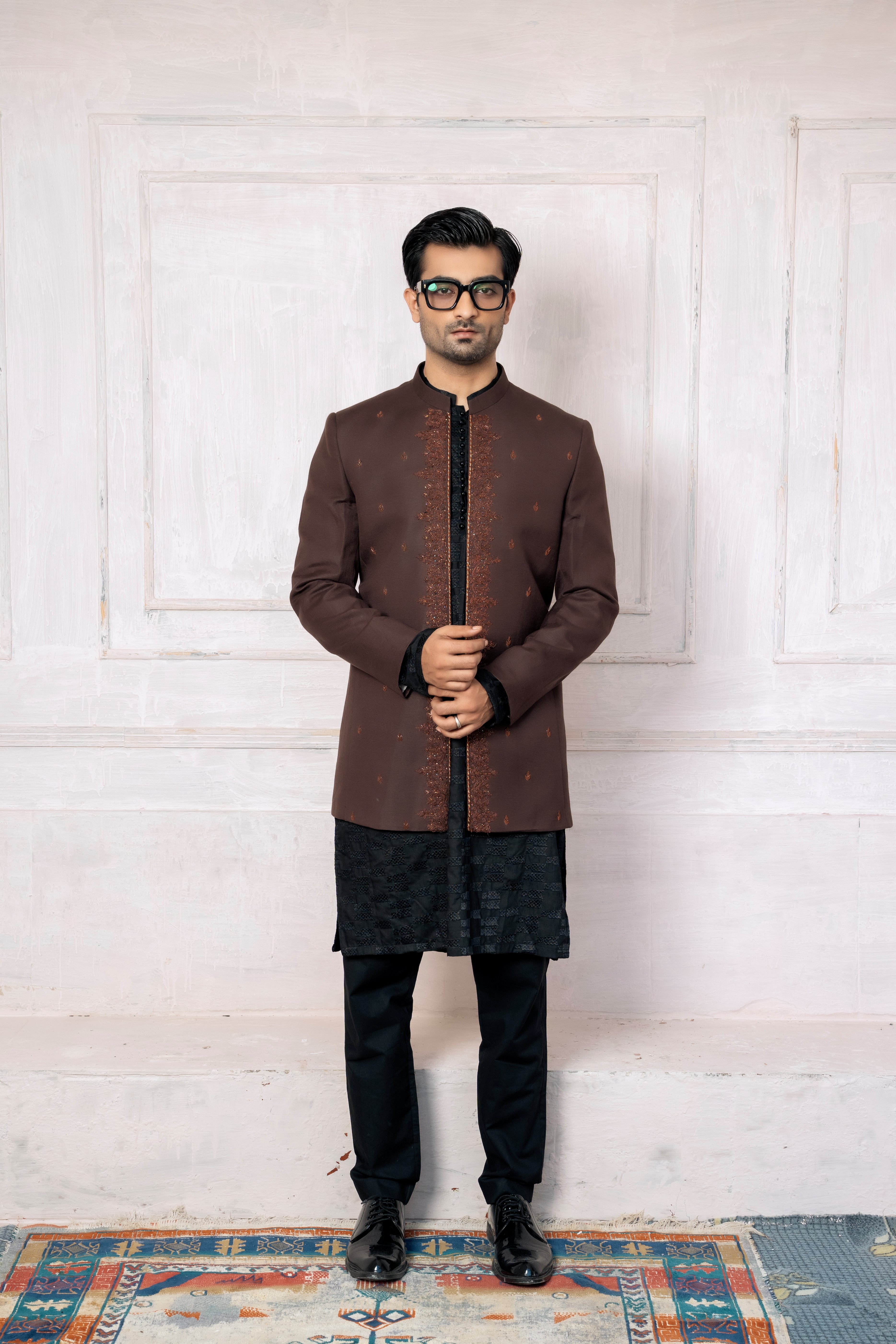 FRONT OPEN BROWN SHERWANI