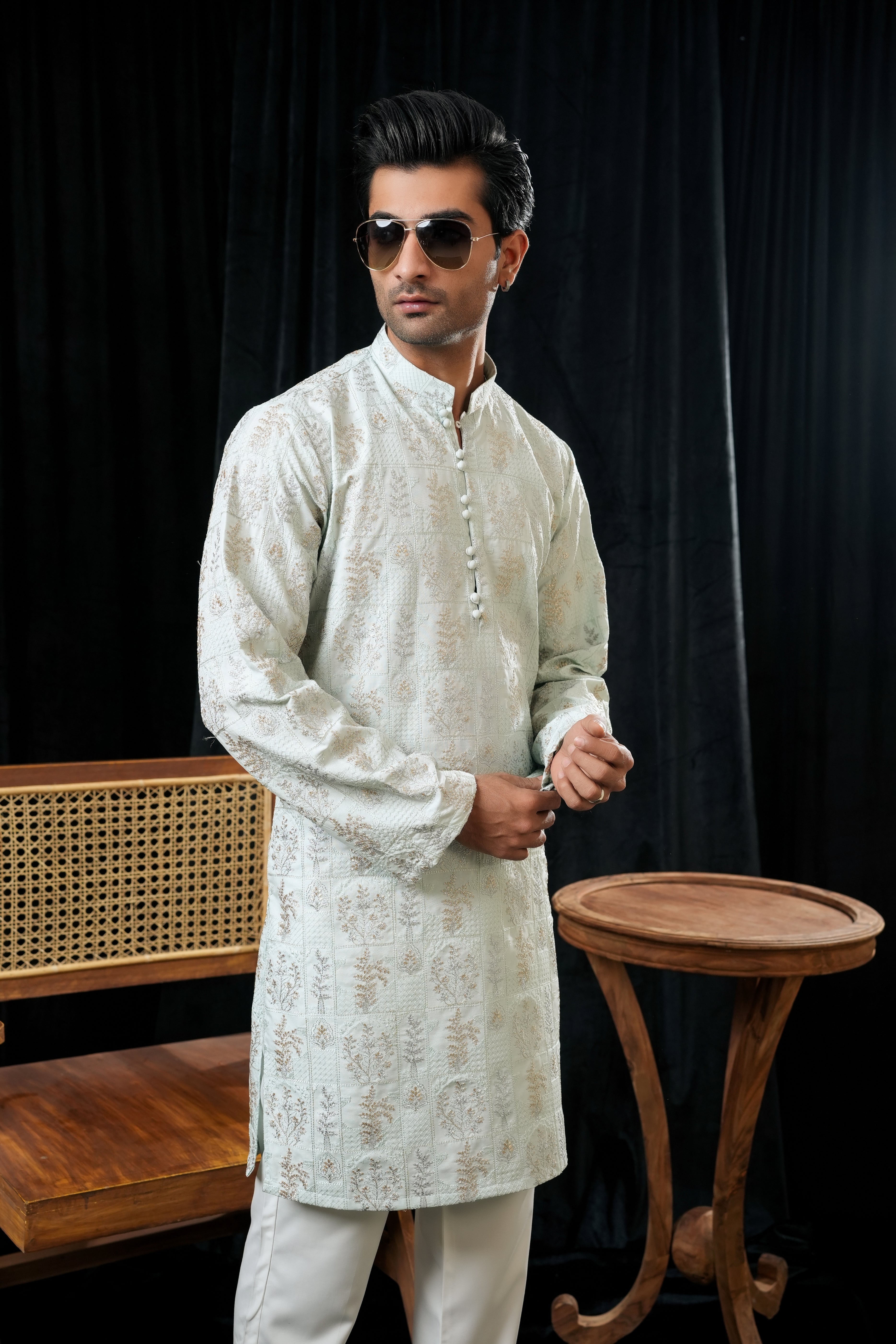 TURQUOISE SEQUIN KURTA TROUSER