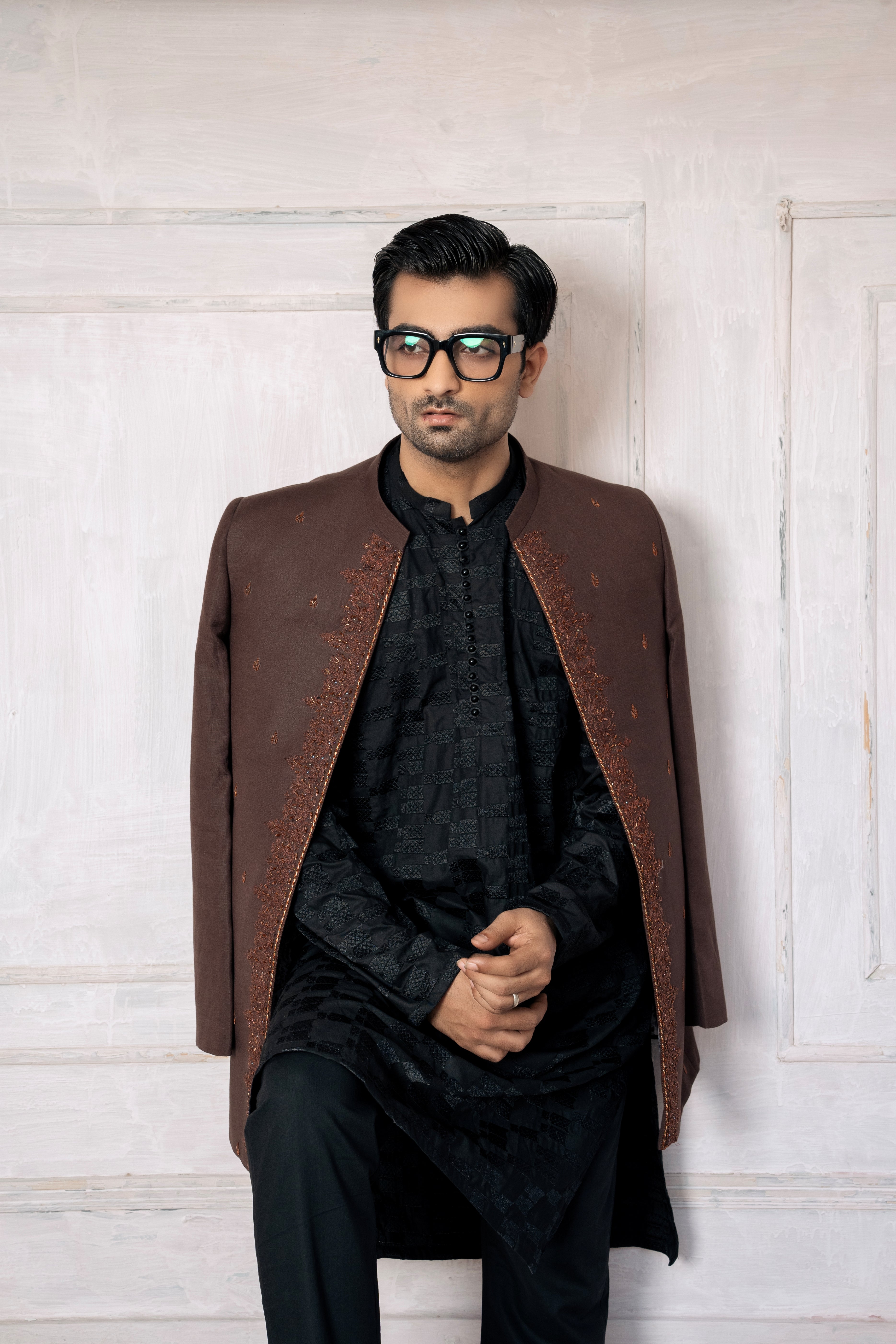 FRONT OPEN BROWN SHERWANI