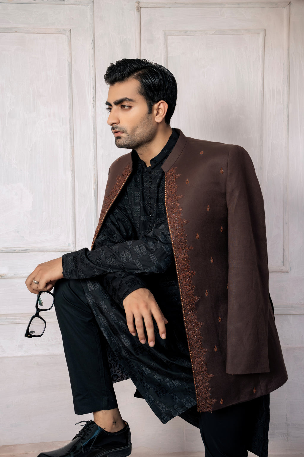 FRONT OPEN BROWN SHERWANI