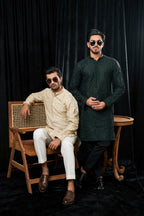 BOTTLE GREEN EMBROIDERED KURTA TROUSER