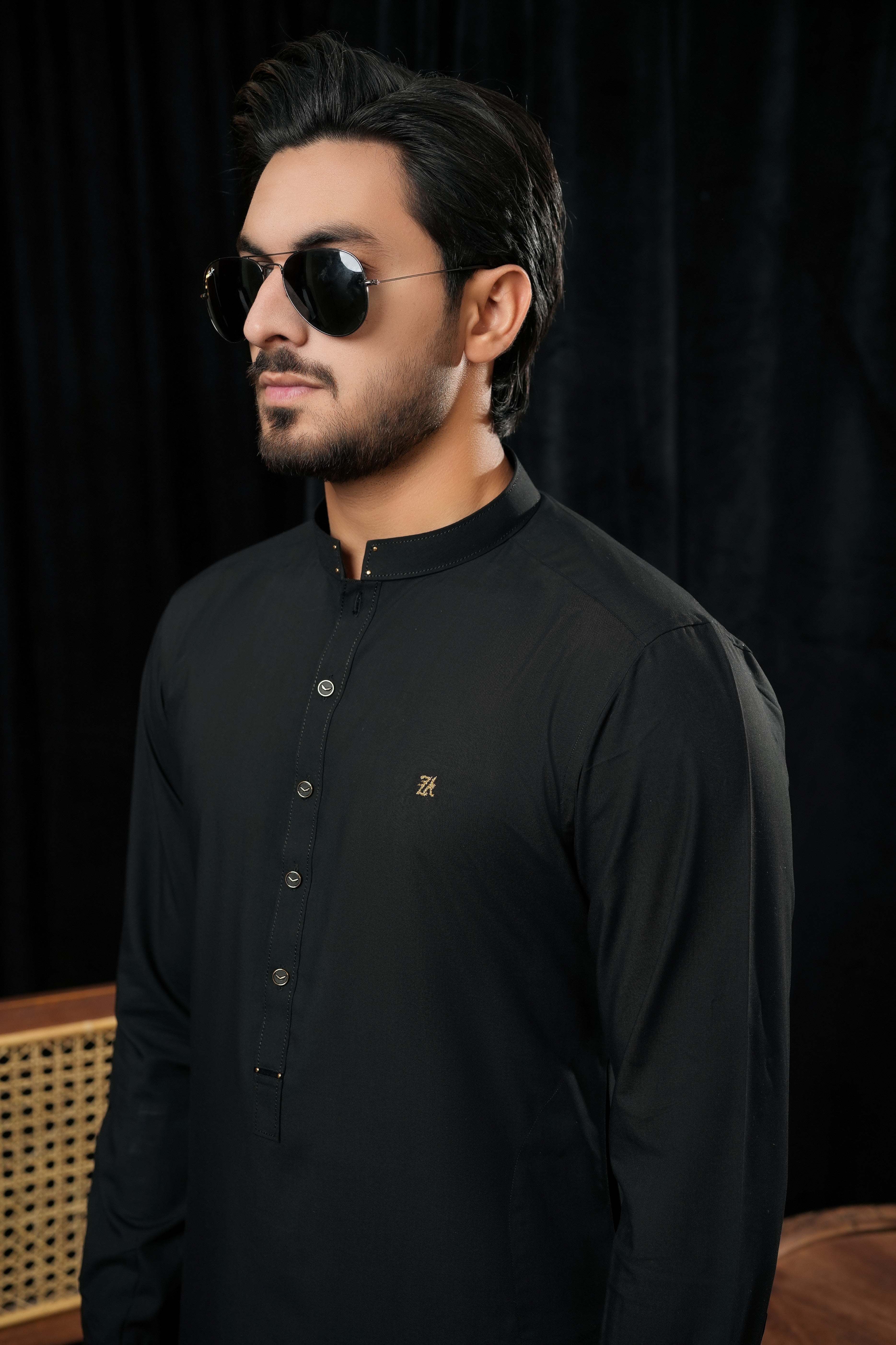 BLACK PREMIUM MANDARIN KURTA TROUSER