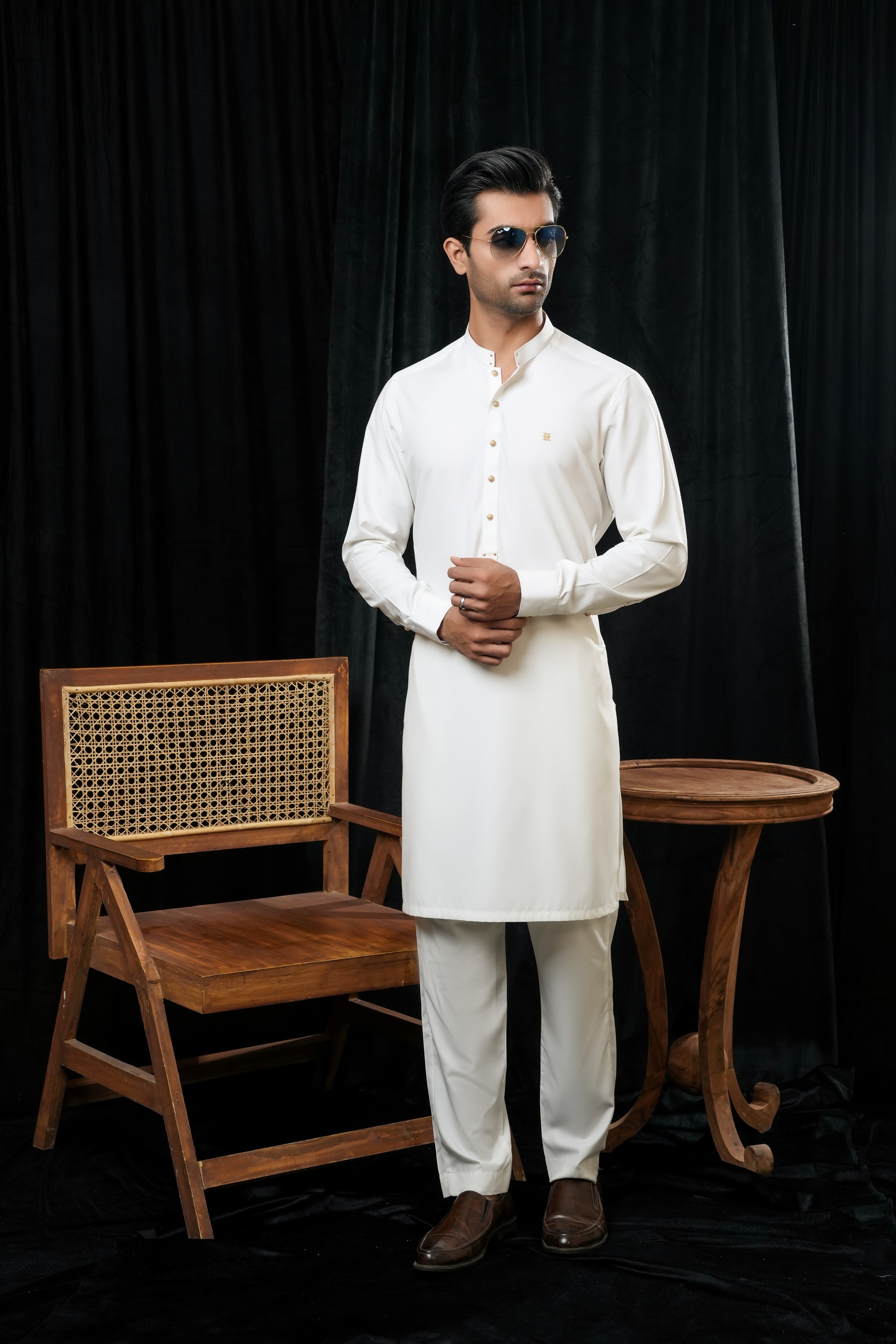 WHITE PREMIUM MANDARIN KURTA TROUSER