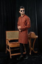 ORANGE & BLACK EMBROIDERED KURTA TROUSER
