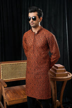ORANGE & BLACK EMBROIDERED KURTA TROUSER