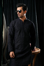 NAVY BLUE SEQUIN EMBROIDERED KURTA TROUSER