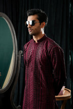 RED & BLACK EMBROIDERED KURTA TROUSER