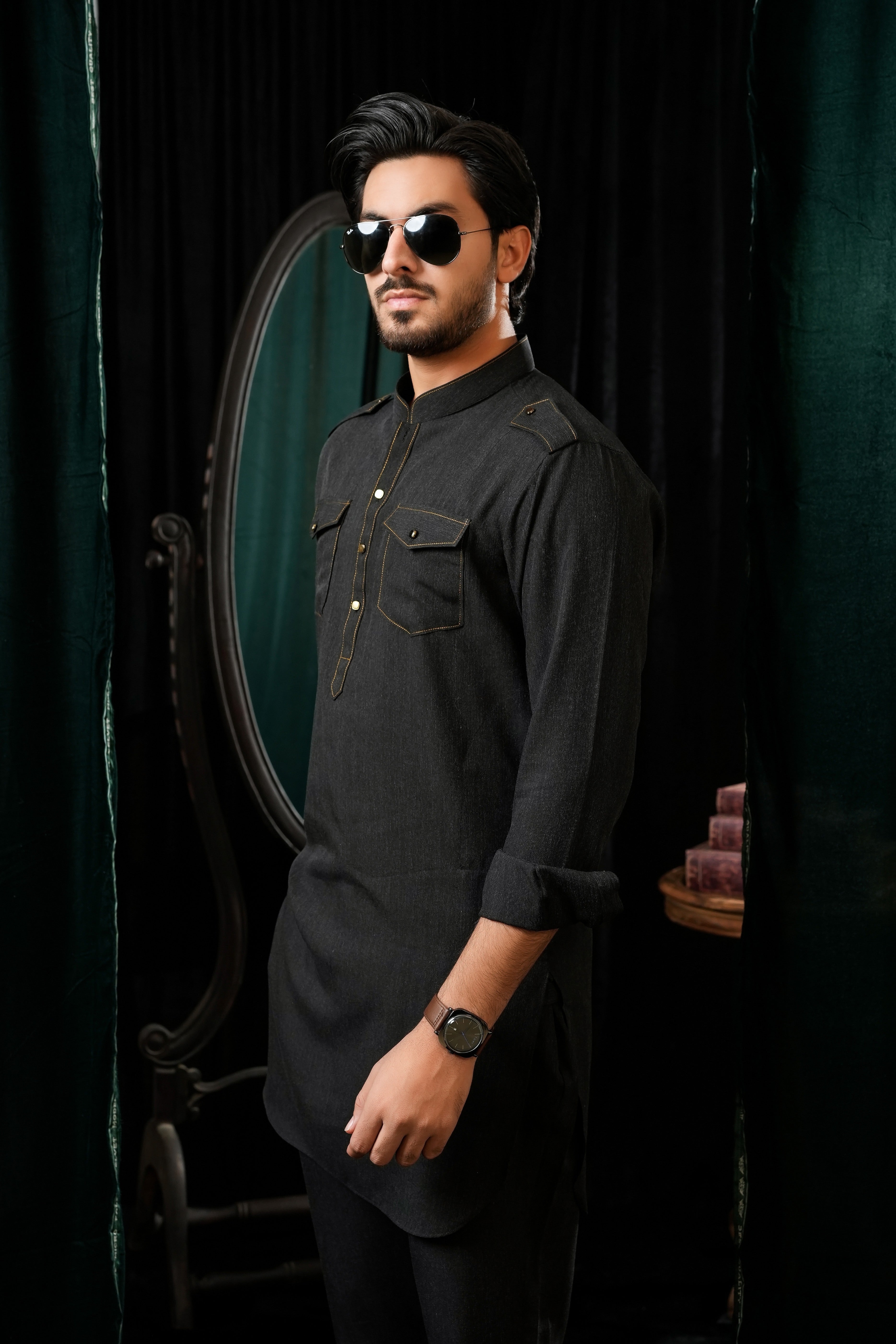 BLACK DOUBLE POCKET KURTA TROUSER
