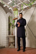 MID-NIGHT BLUE PINNED COLLAR KURTA TROUSER