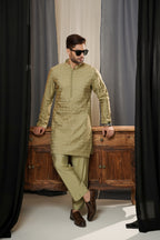 GREY OLIVE EMBROIDERED KURTA TROUSER
